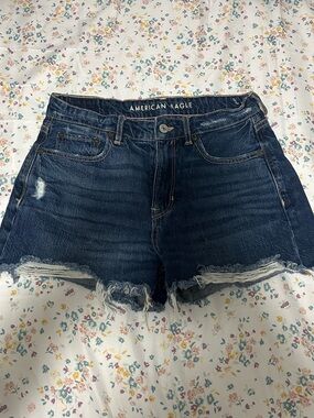 American Eagle Outfitters Dark Blue Frayed Hem Denim Shorts